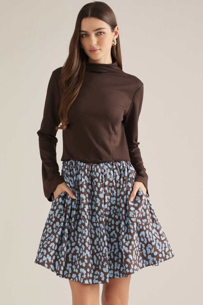 Mock Neck Long Sleeve Mixed Media Mini
