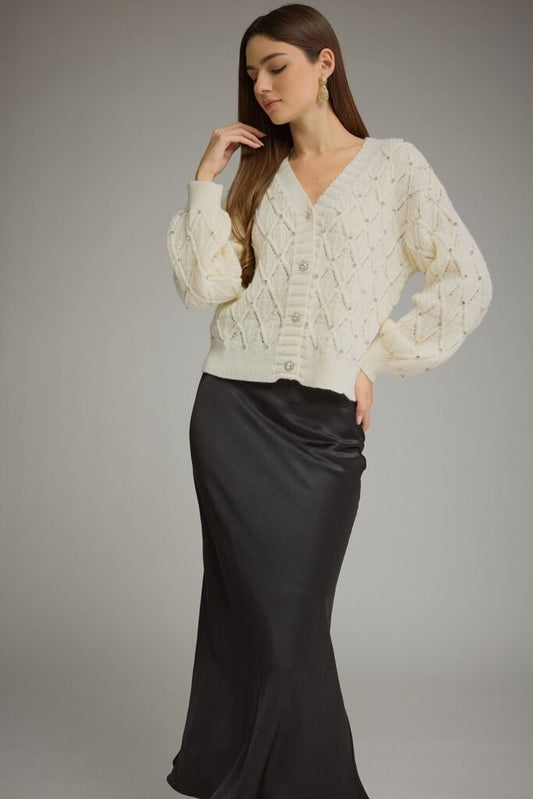 Rhinestone V-Neck Cardigan