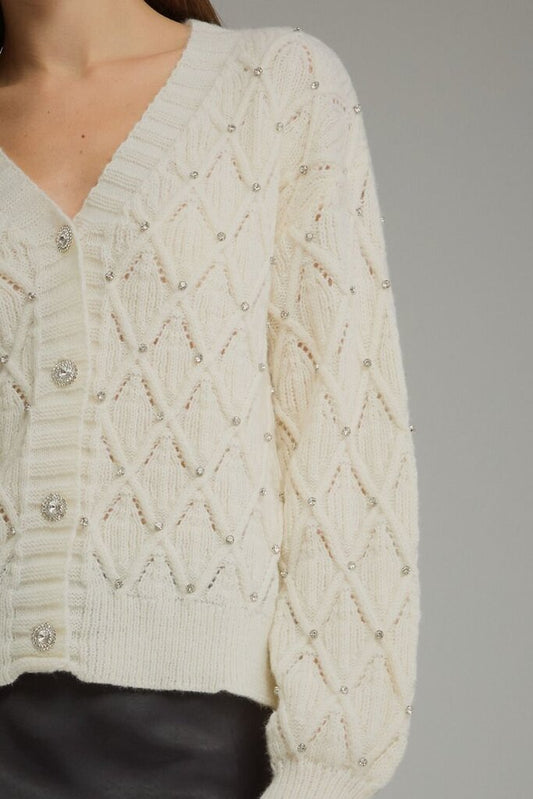 Rhinestone V-Neck Cardigan